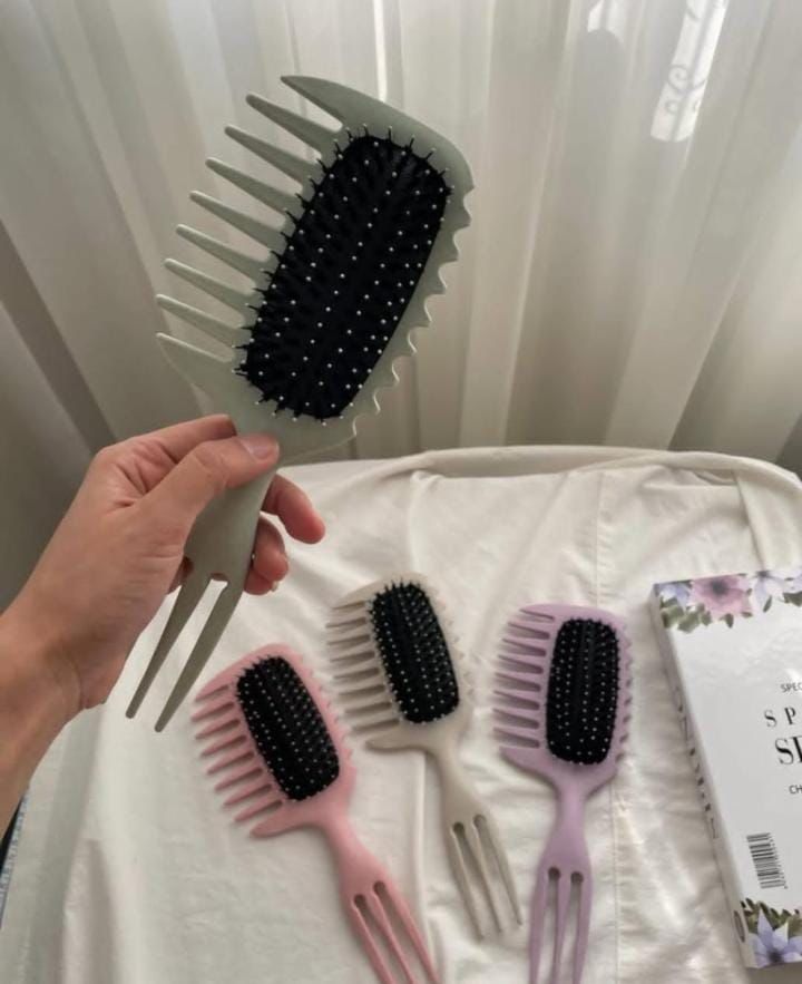 Brosse démêlante 2 en 1 avec peigne intégré – spéciale cheveux bouclés, frisés et épais
